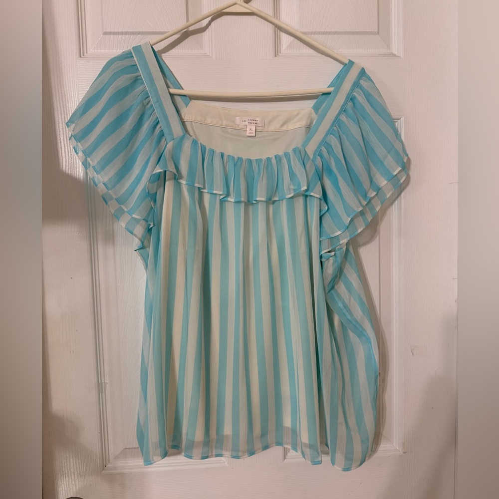 LC Lauren Conrad Blue and White Striped Blouse - Picture 3 of 8